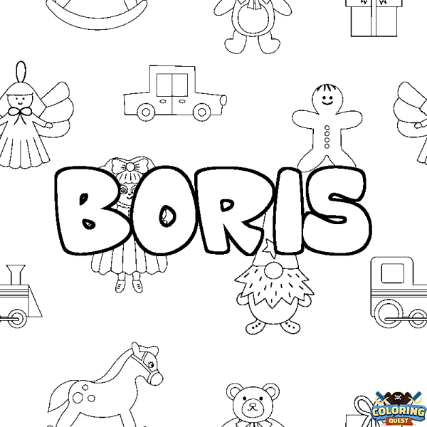 Coloring page first name BORIS - Toys background