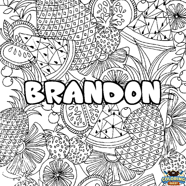 Coloring page first name BRANDON - Fruits mandala background