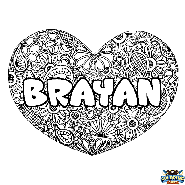 Coloring page first name BRAYAN - Heart mandala background