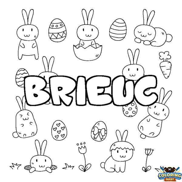 Coloring page first name BRIEUC - Easter background