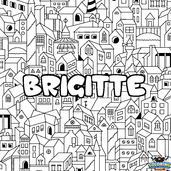 Coloring page first name BRIGITTE - City background