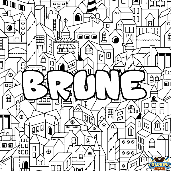 Coloring page first name BRUNE - City background