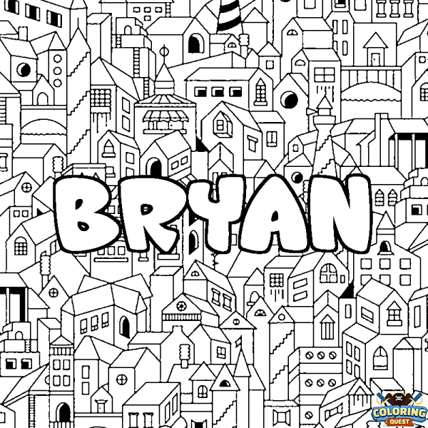 Coloring page first name BRYAN - City background