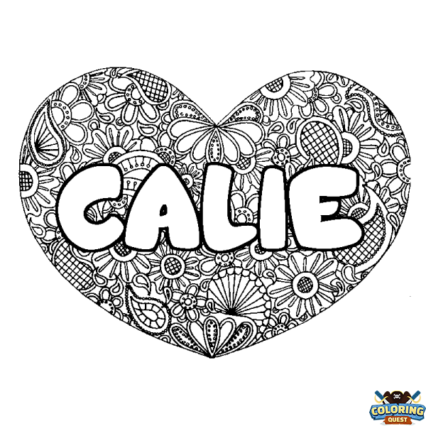 Coloring page first name CALIE - Heart mandala background