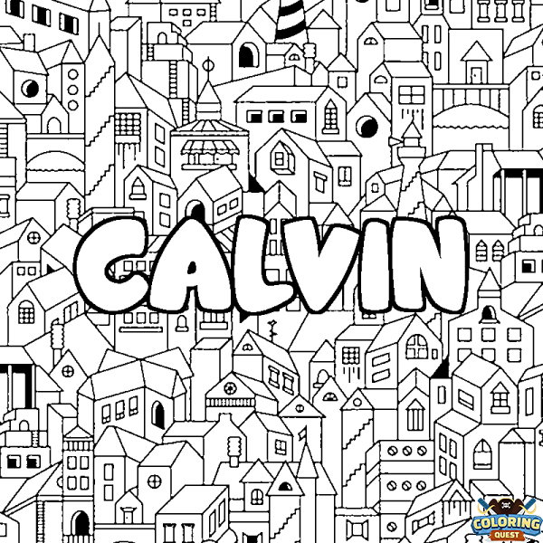 Coloring page first name CALVIN - City background