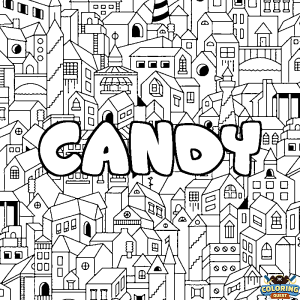 Coloring page first name CANDY - City background