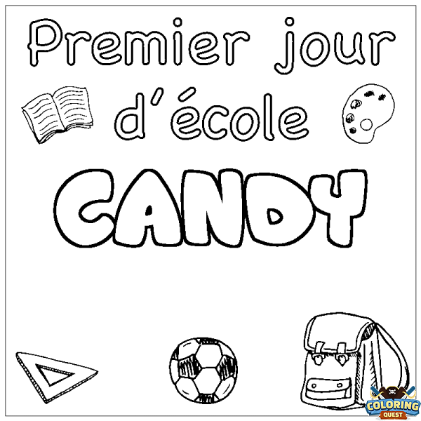 Coloring page first name CANDY - School First day background