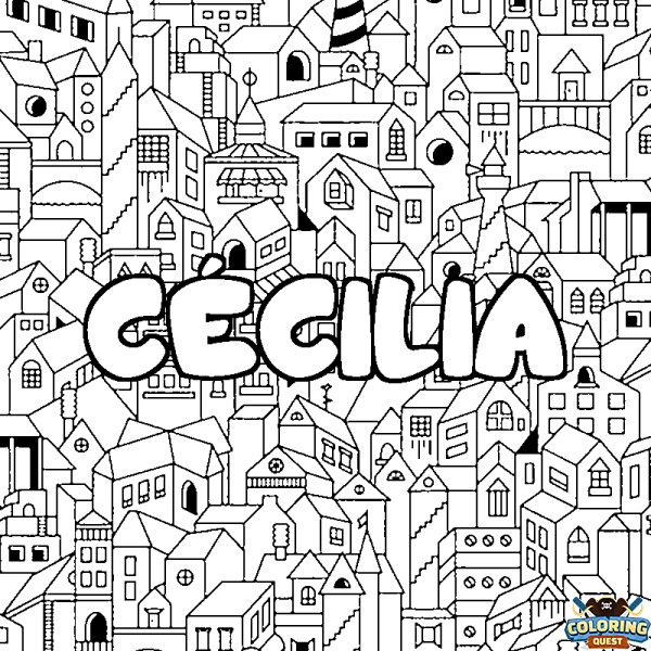 Coloring page first name C&Eacute;CILIA - City background