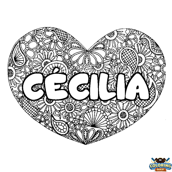 Coloring page first name C&Eacute;CILIA - Heart mandala background