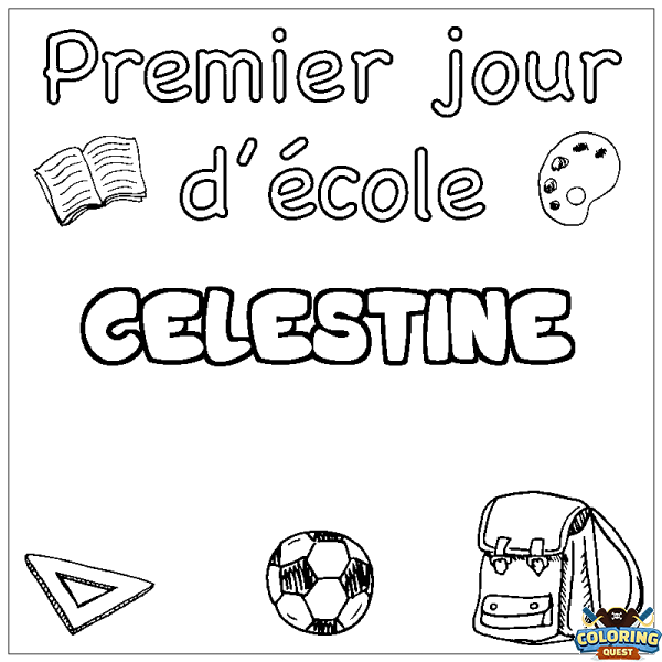 Coloring page first name CELESTINE - School First day background