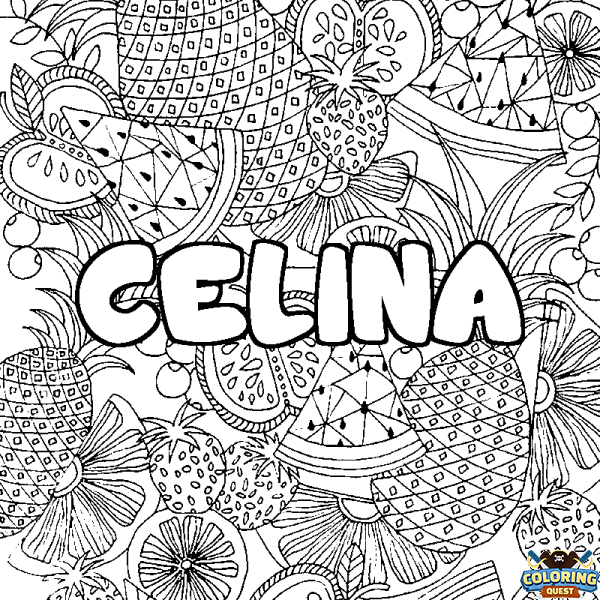 Coloring page first name CELINA - Fruits mandala background