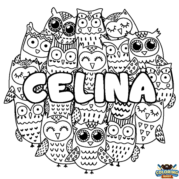 Coloring page first name CELINA - Owls background