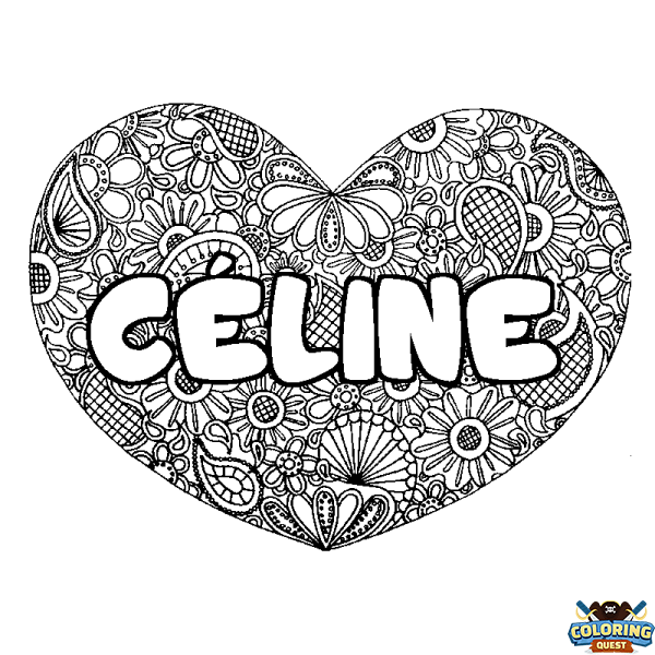 Coloring page first name C&Eacute;LINE - Heart mandala background