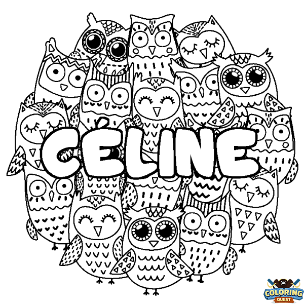 Coloring page first name C&Eacute;LINE - Owls background