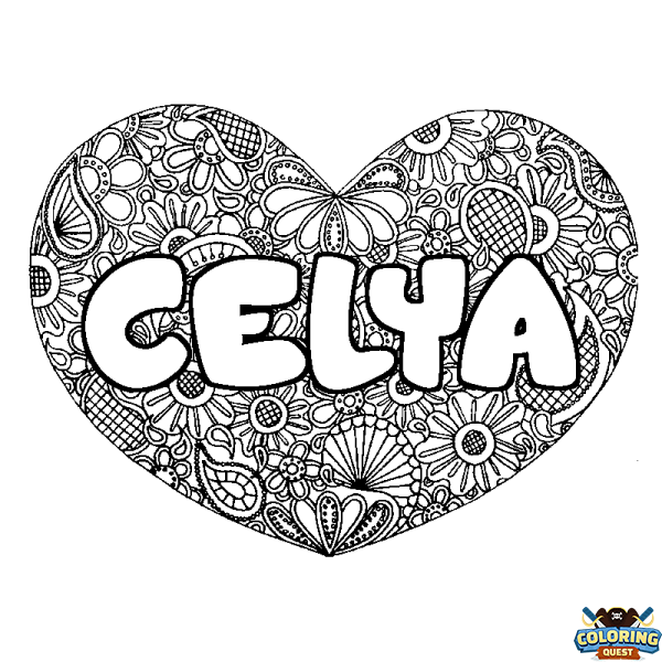 Coloring page first name CELYA - Heart mandala background