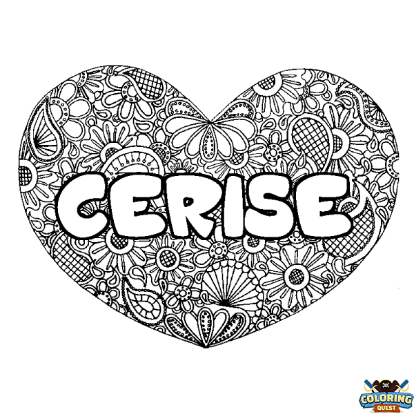 Coloring page first name CERISE - Heart mandala background