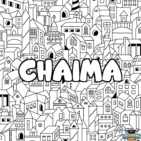 Coloring page first name CHAIMA - City background