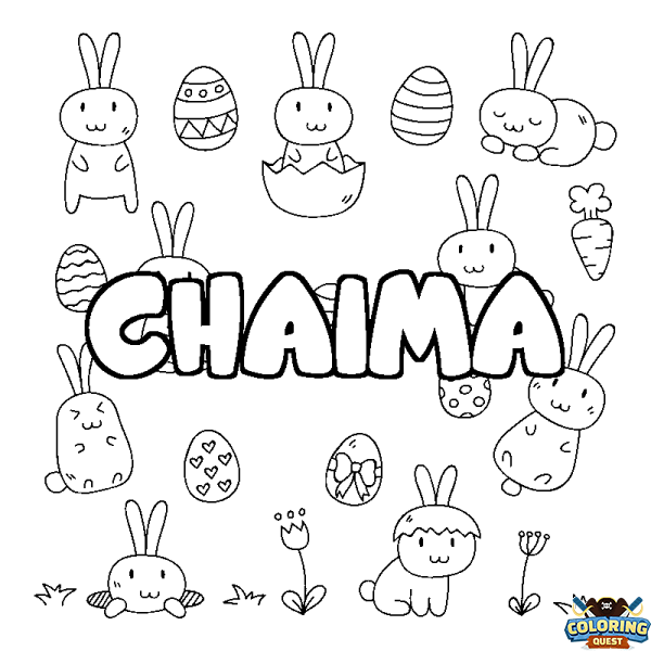 Coloring page first name CHAIMA - Easter background