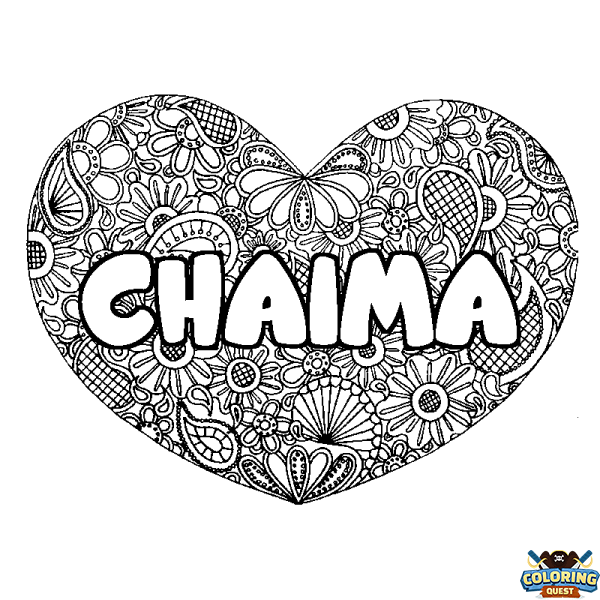 Coloring page first name CHAIMA - Heart mandala background