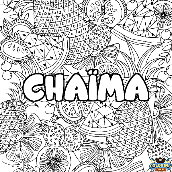 Coloring page first name CHA&Iuml;MA - Fruits mandala background