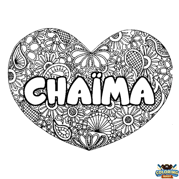 Coloring page first name CHA&Iuml;MA - Heart mandala background