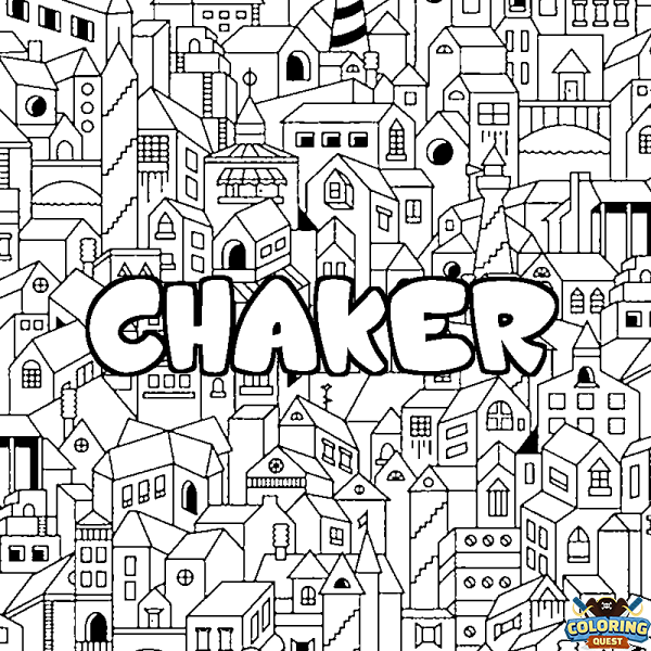 Coloring page first name CHAKER - City background