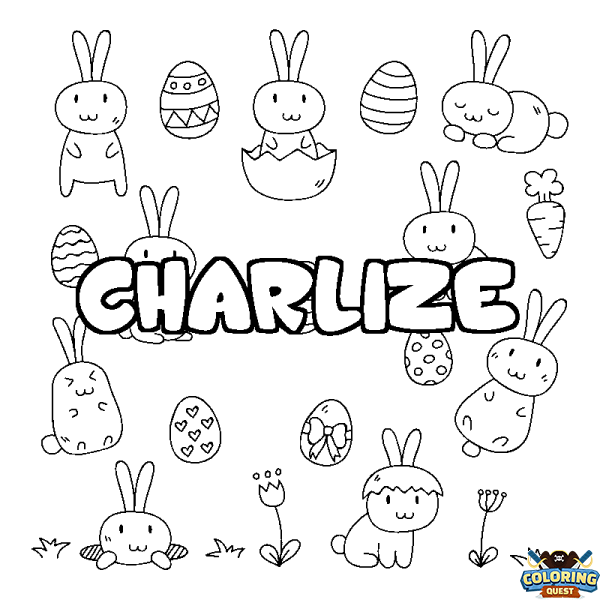 Coloring page first name CHARLIZE - Easter background