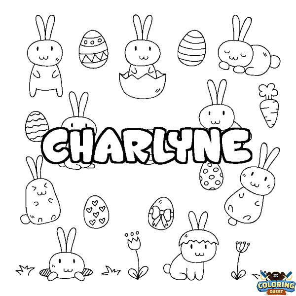 Coloring page first name CHARLYNE - Easter background