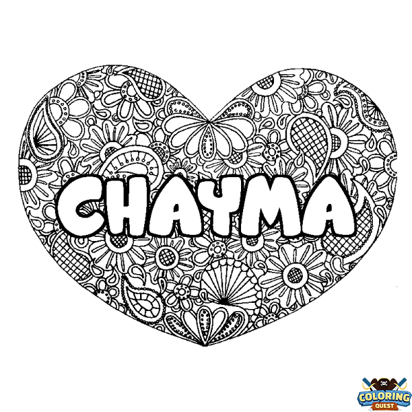 Coloring page first name CHAYMA - Heart mandala background