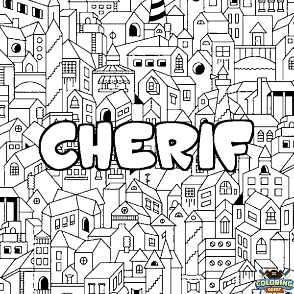 Coloring page first name CHERIF - City background