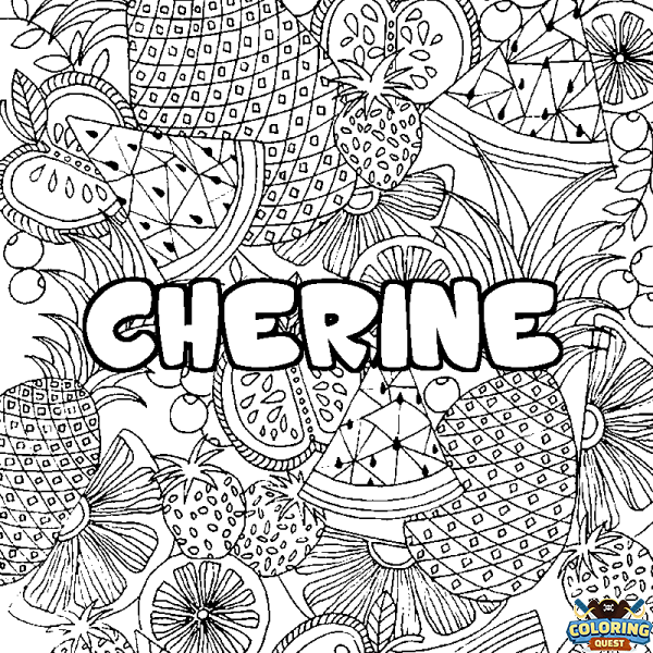 Coloring page first name CHERINE - Fruits mandala background