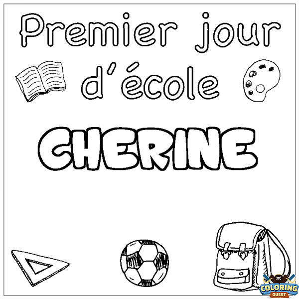 Coloring page first name CHERINE - School First day background