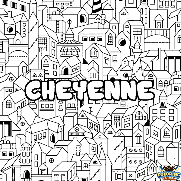 Coloring page first name CHEYENNE - City background