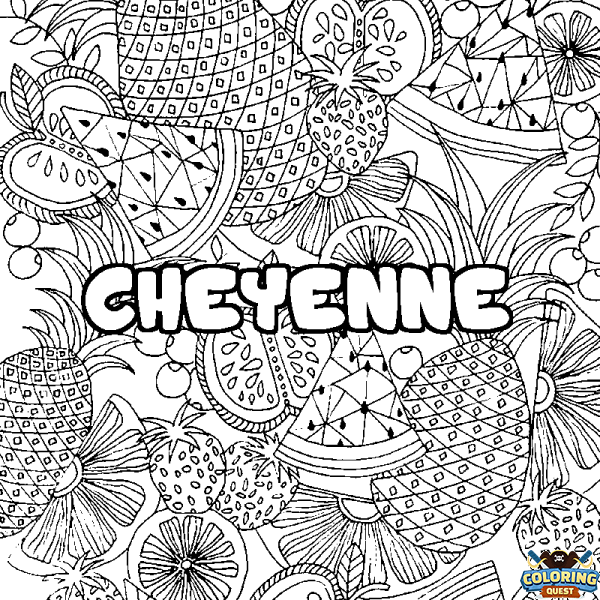 Coloring page first name CHEYENNE - Fruits mandala background