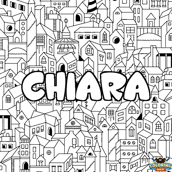 Coloring page first name CHIARA - City background