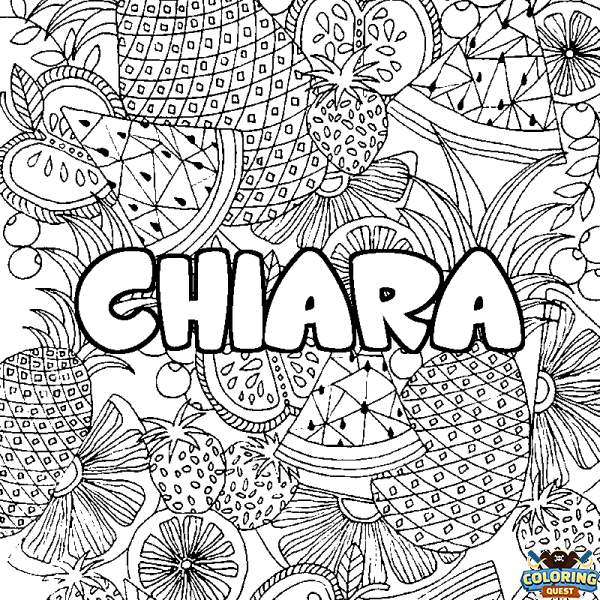 Coloring page first name CHIARA - Fruits mandala background