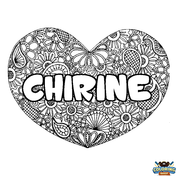 Coloring page first name CHIRINE - Heart mandala background