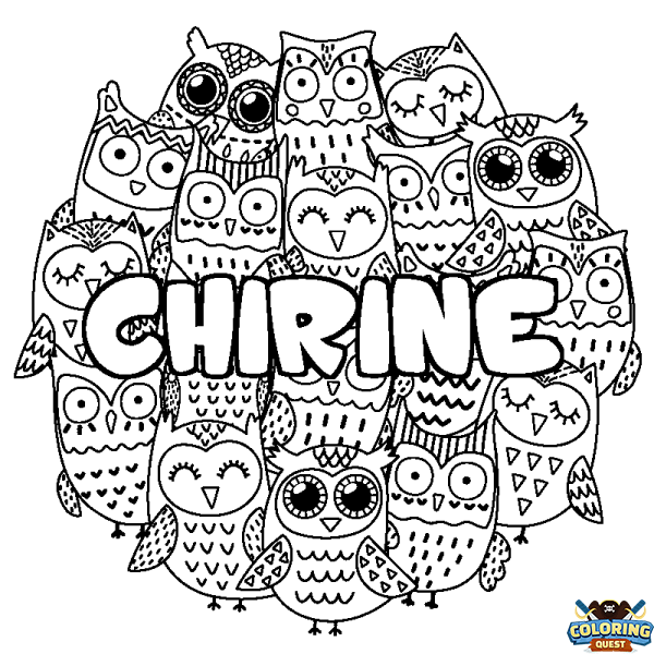 Coloring page first name CHIRINE - Owls background