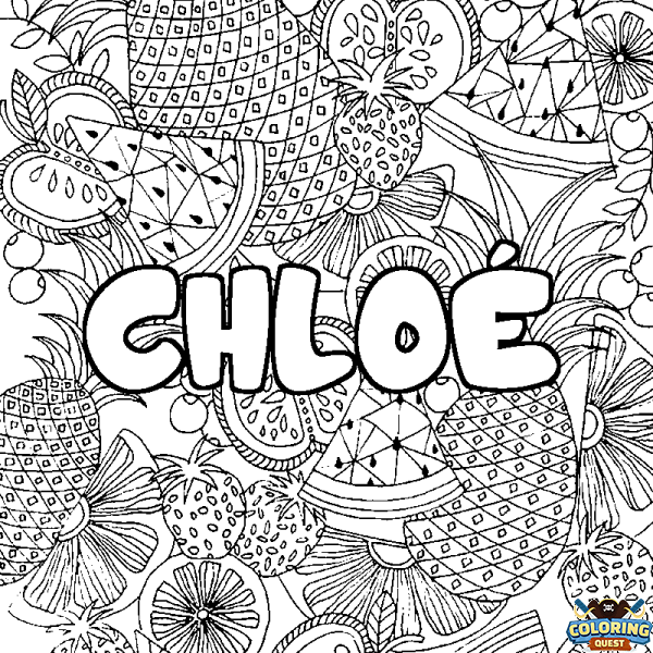 Coloring page first name CHLO&Eacute; - Fruits mandala background