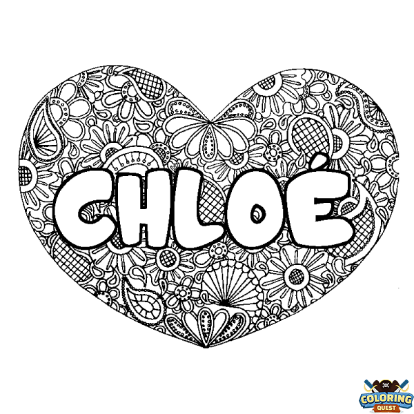 Coloring page first name CHLO&Eacute; - Heart mandala background