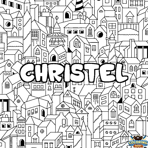 Coloring page first name CHRISTEL - City background