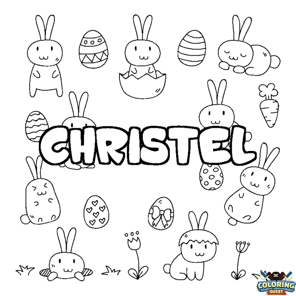 Coloring page first name CHRISTEL - Easter background