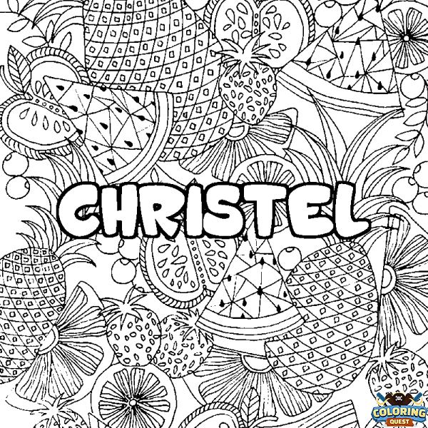 Coloring page first name CHRISTEL - Fruits mandala background