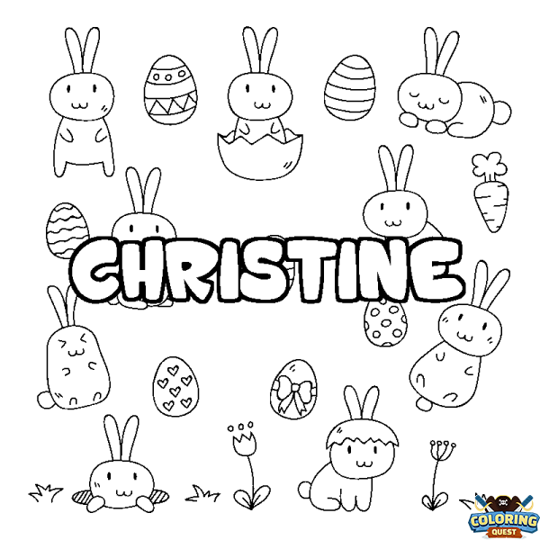 Coloring page first name CHRISTINE - Easter background