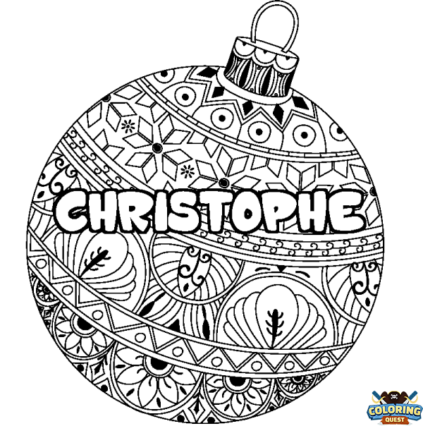 Coloring page first name CHRISTOPHE - Christmas tree bulb background