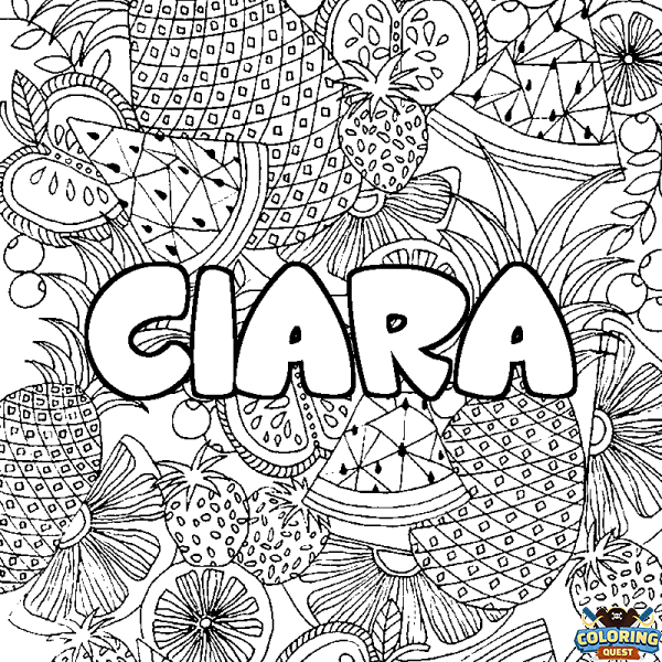 Coloring page first name CIARA - Fruits mandala background