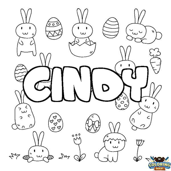 Coloring page first name CINDY - Easter background