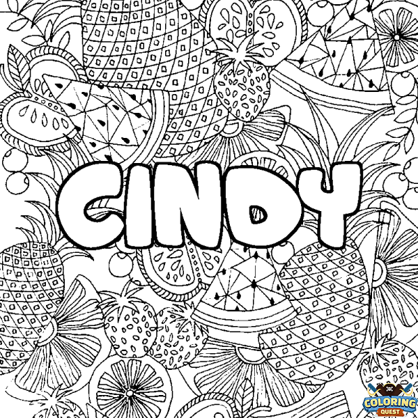 Coloring page first name CINDY - Fruits mandala background
