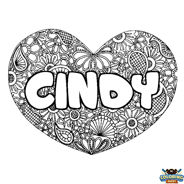 Coloring page first name CINDY - Heart mandala background