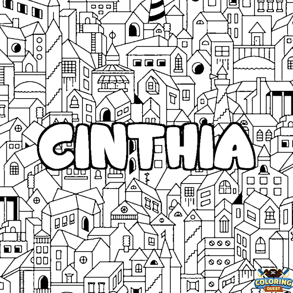 Coloring page first name CINTHIA - City background